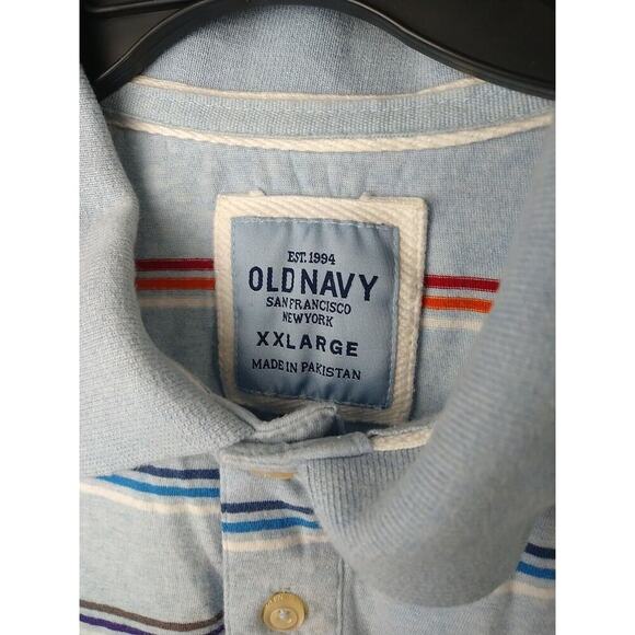 $ Old Navy Men's XXL Polo Striped Blue Shirt Short Sleeve Two Button Close - Picture 3 of 10